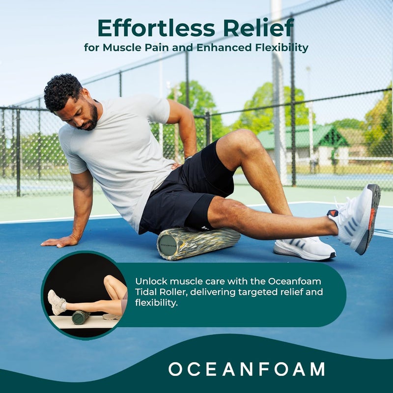 Oceanfoam Tidal Roller - Hunter, Gold & Natural Marbled - Muscle Massage Foam Roller for Back Pain & Stretching - Firm & Ergonomic Wide Wave Textured - Yoga, Athletics, Wellness - Full Size, 20" x 5" - Image 4